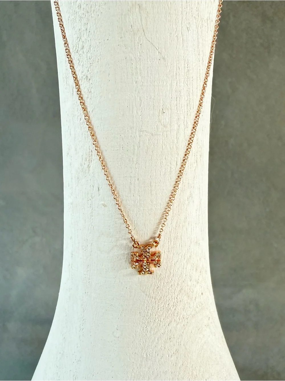 Tory Burch Rose Gold Crystal Cross Pendant Necklace